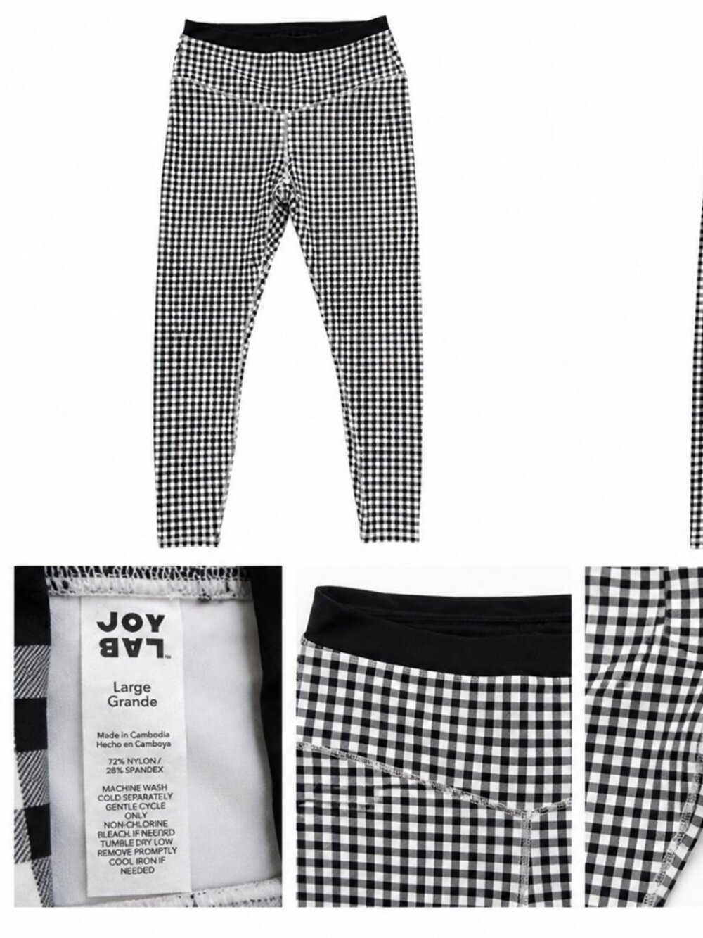 JoyLab Gingham Black White Leggings Size L High Waist